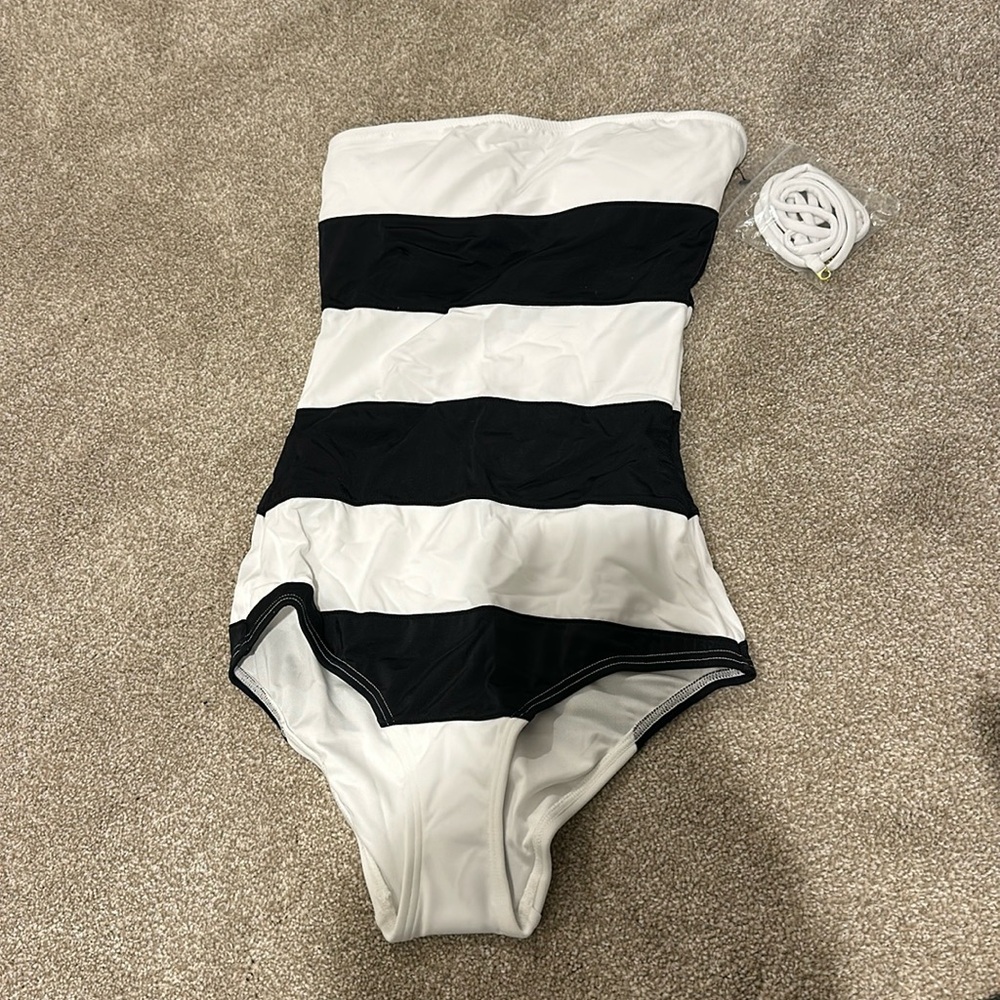 Sleek Black & White One Piece Strapless or Halter